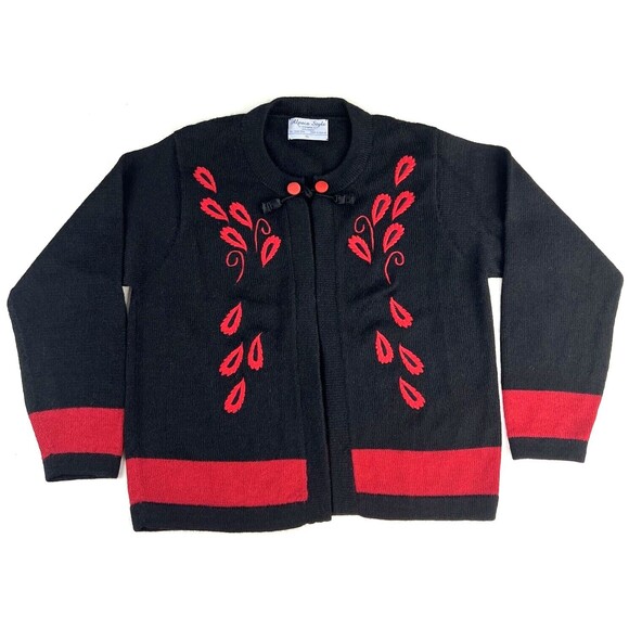 Artesanias AT Alpaca Style Sweater Womens XL Black Red Alpaca Knit Open Cardigan - Picture 1 of 5
